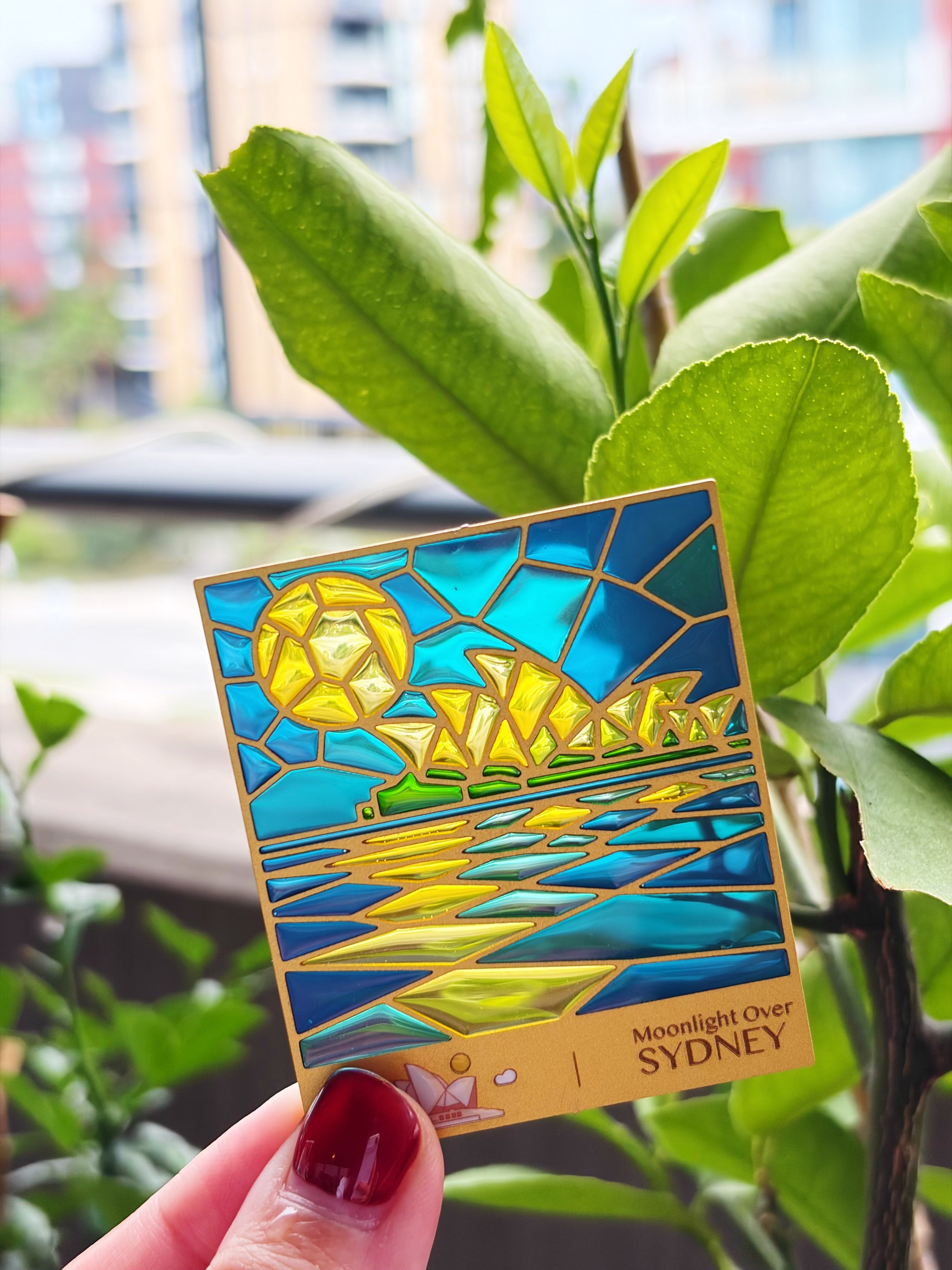 Sydney Opera House Metal Magnet & Bookmark – Stained Glass Moonlight Souvenir | Gold or Silver Frame