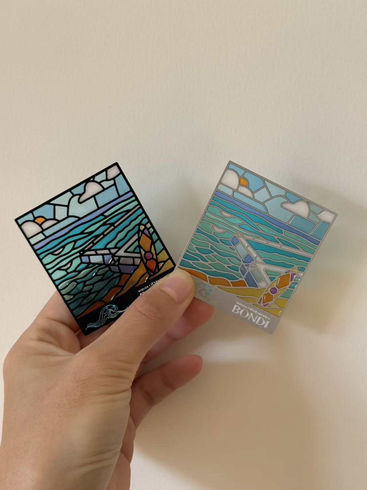 Sydney Bondi Beach Metal Magnet & Bookmark – Stained Glass Moonlight Souvenir | Black or Silver Frame