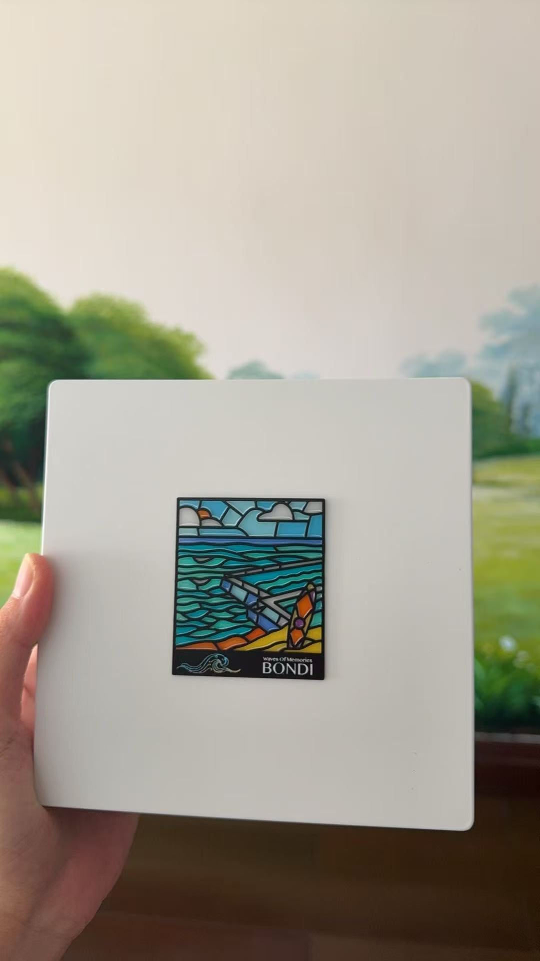 Sydney Bondi Beach Metal Magnet & Bookmark – Stained Glass Moonlight Souvenir | Black or Silver Frame