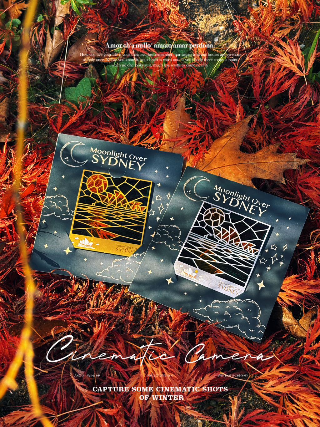SYD Opera House (GOLD/SILVER) Metal Magnet & Bookmark – Stained Glass Moonlight Souvenir | Gold or Silver Frame