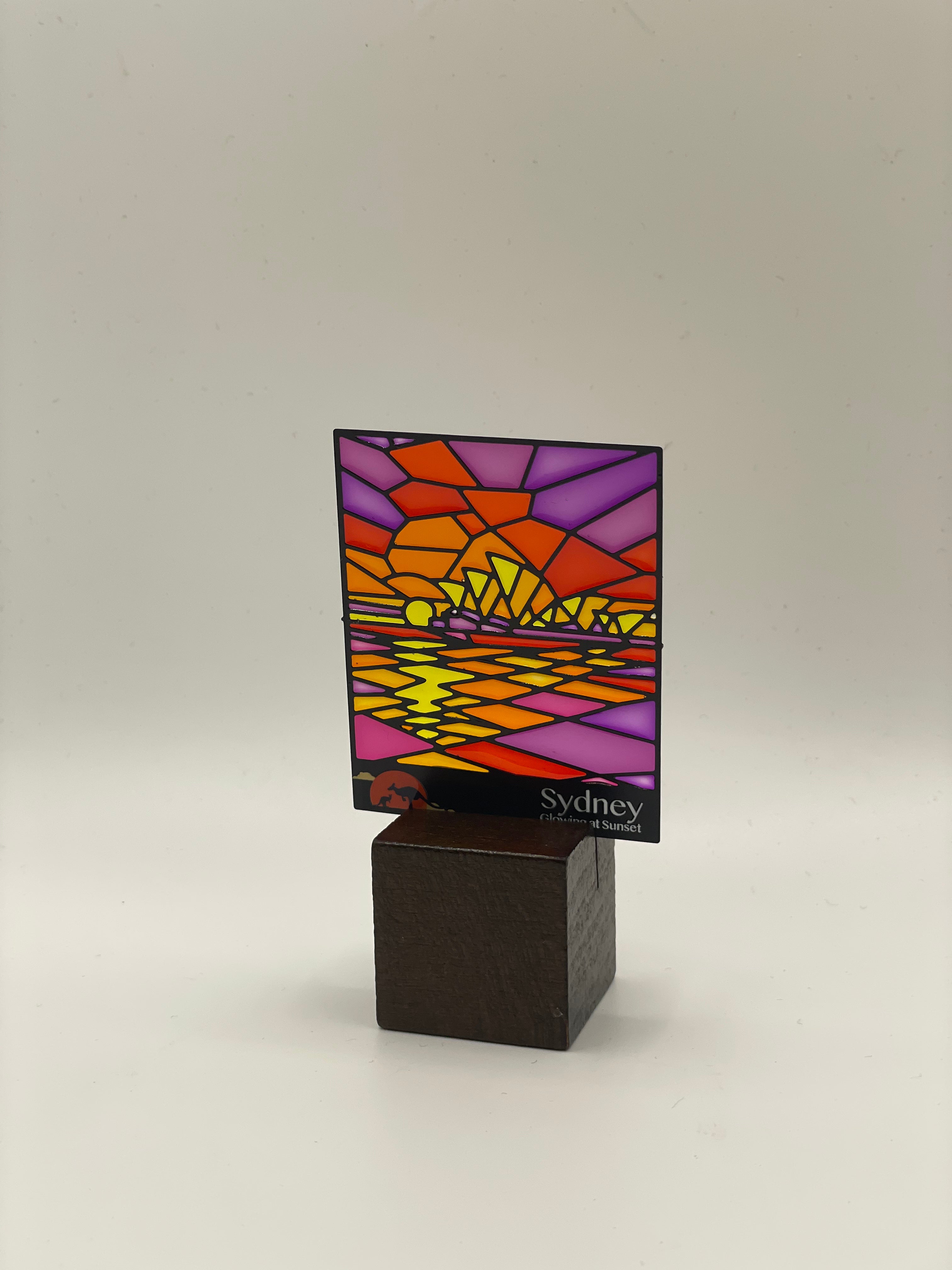 SYD Opera House (BLACK) Metal Magnet & Bookmark – Stained Glass SUNSET Souvenir