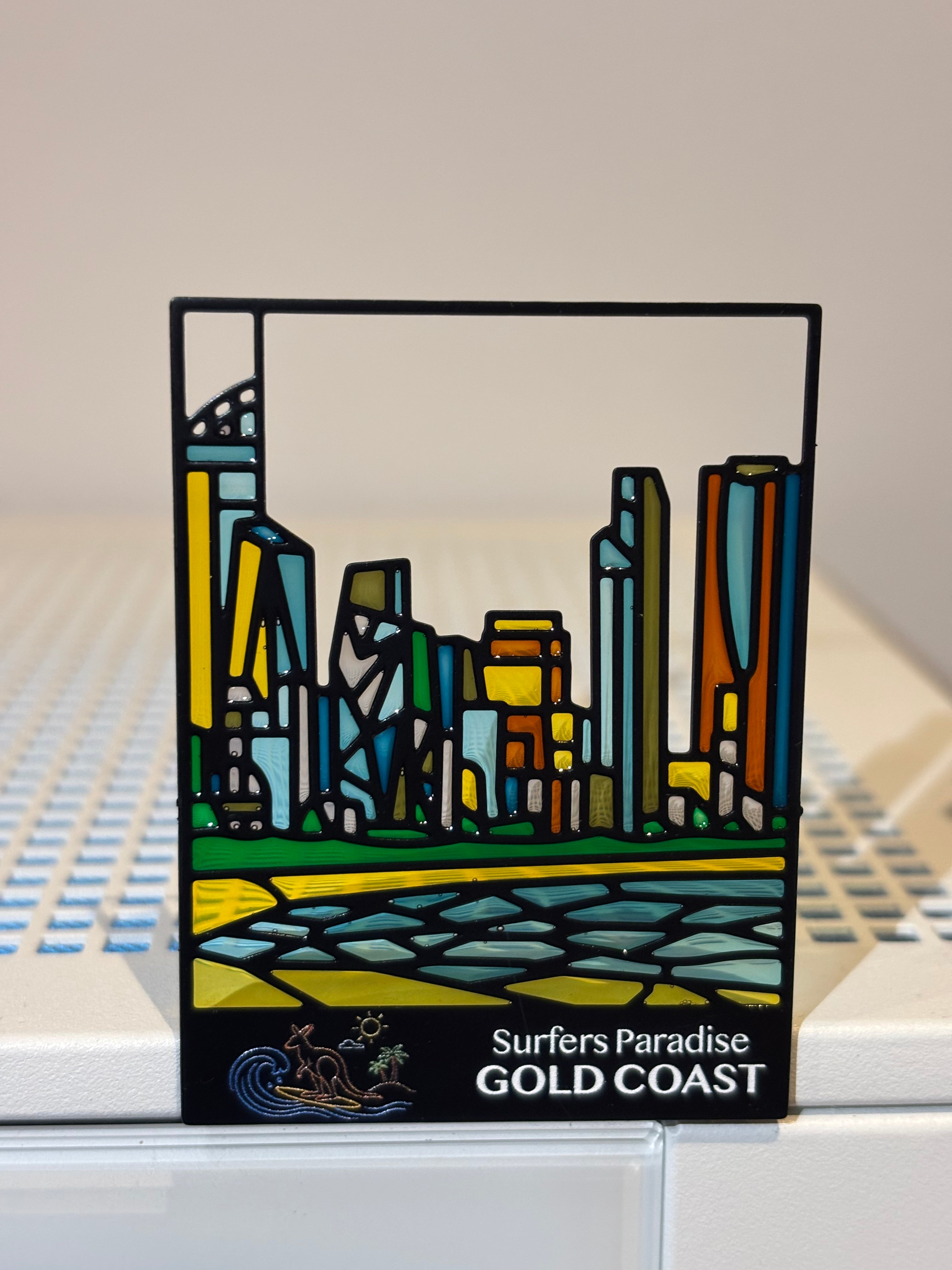 GOLD COAST (BLACK/SILVER/GOLD) Metal Magnet & Bookmark – Stained Glass Souvenir
