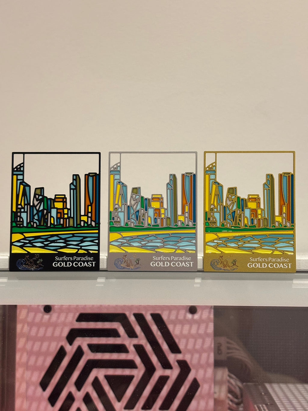 GOLD COAST (BLACK/SILVER/GOLD) Metal Magnet & Bookmark – Stained Glass Souvenir
