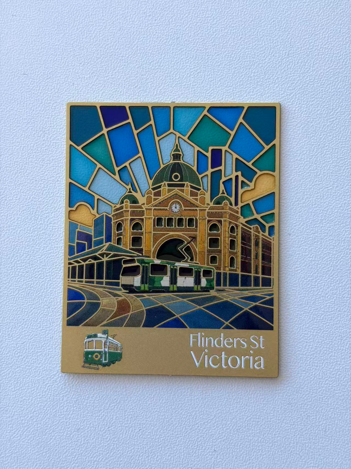 MEL Flinders STATION (GOLD/BLACK) Metal Magnet & Bookmark – Stained Glass MELBOURNE Souvenir |