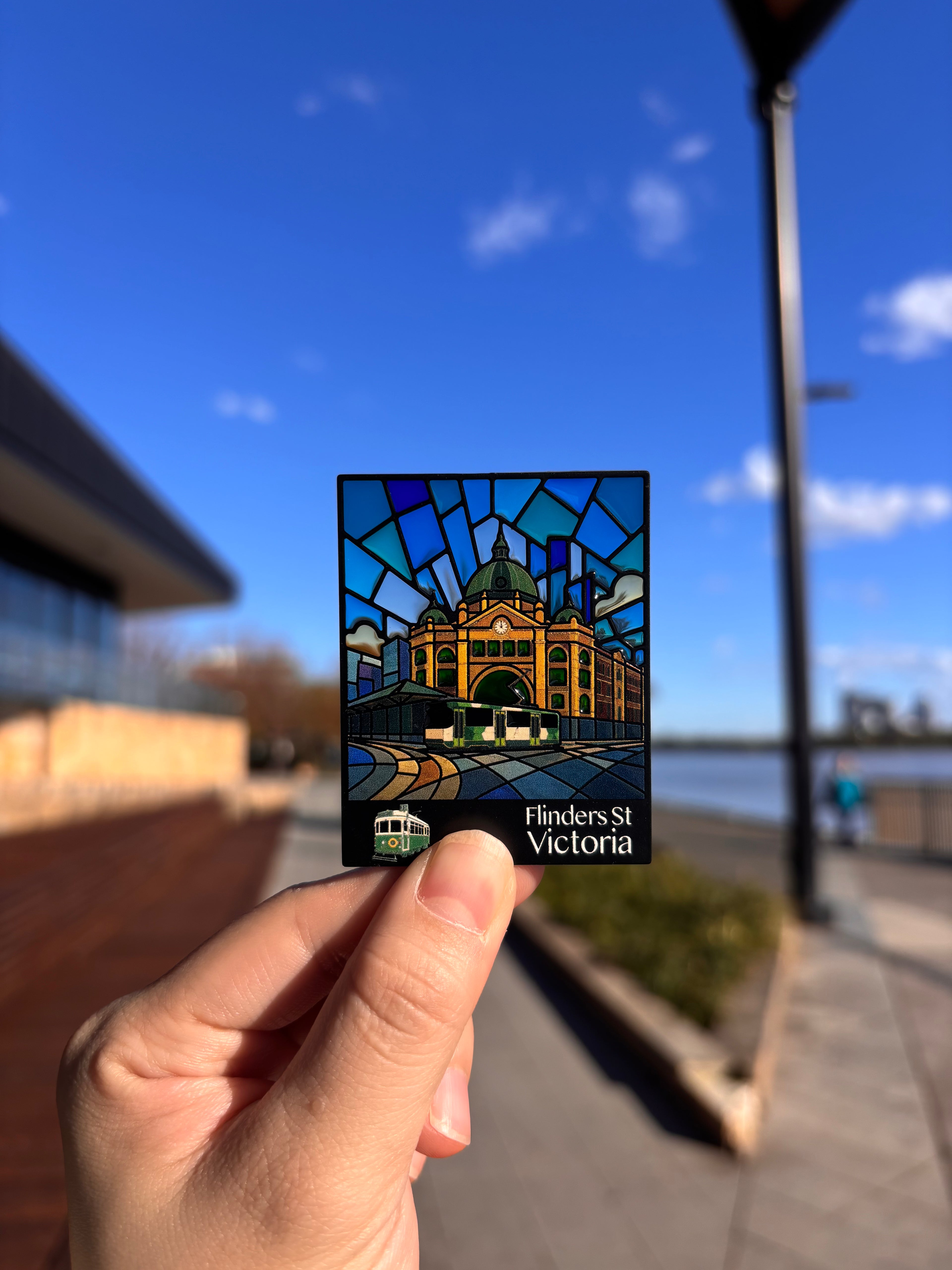 MEL Flinders STATION (GOLD/BLACK) Metal Magnet & Bookmark – Stained Glass MELBOURNE Souvenir |