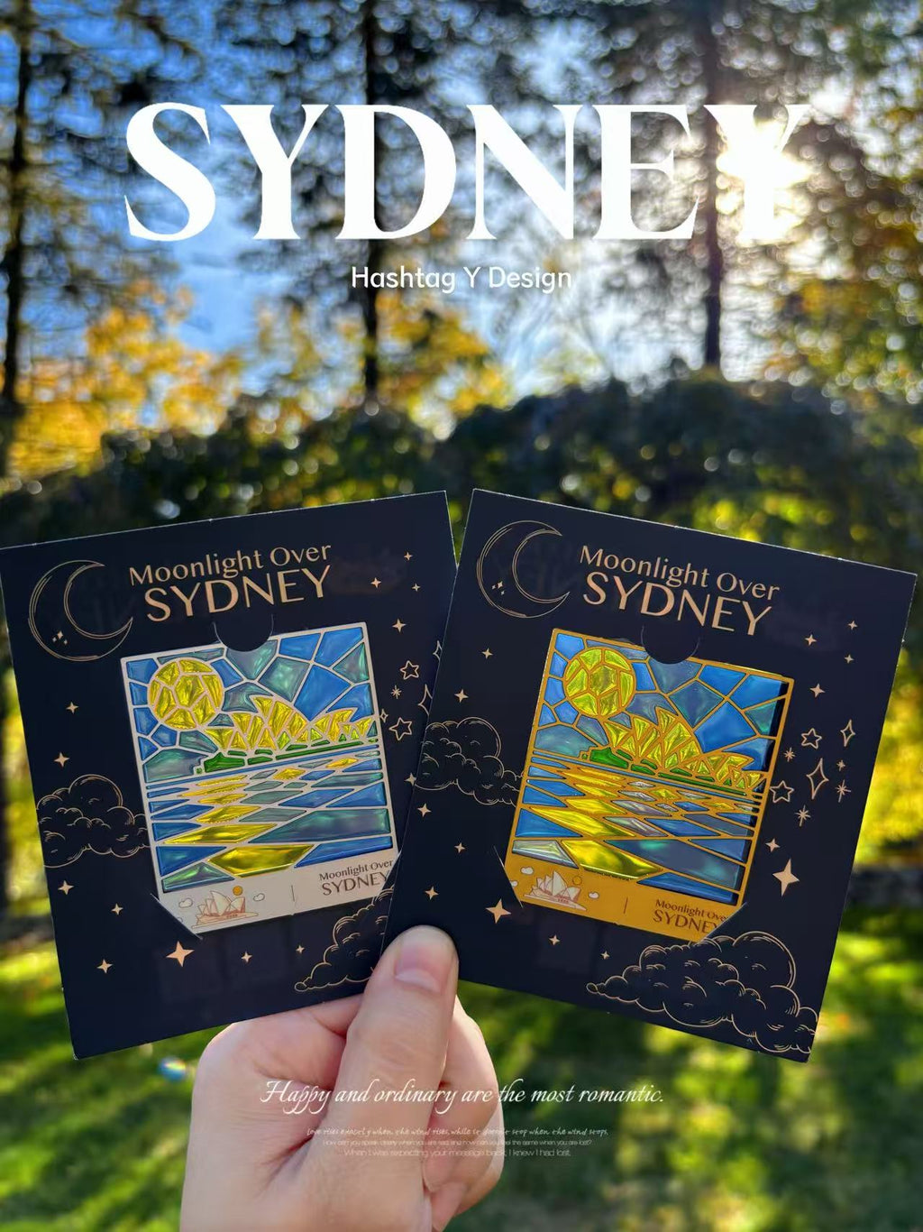SYD Opera House (GOLD/SILVER) Metal Magnet & Bookmark – Stained Glass Moonlight Souvenir | Gold or Silver Frame