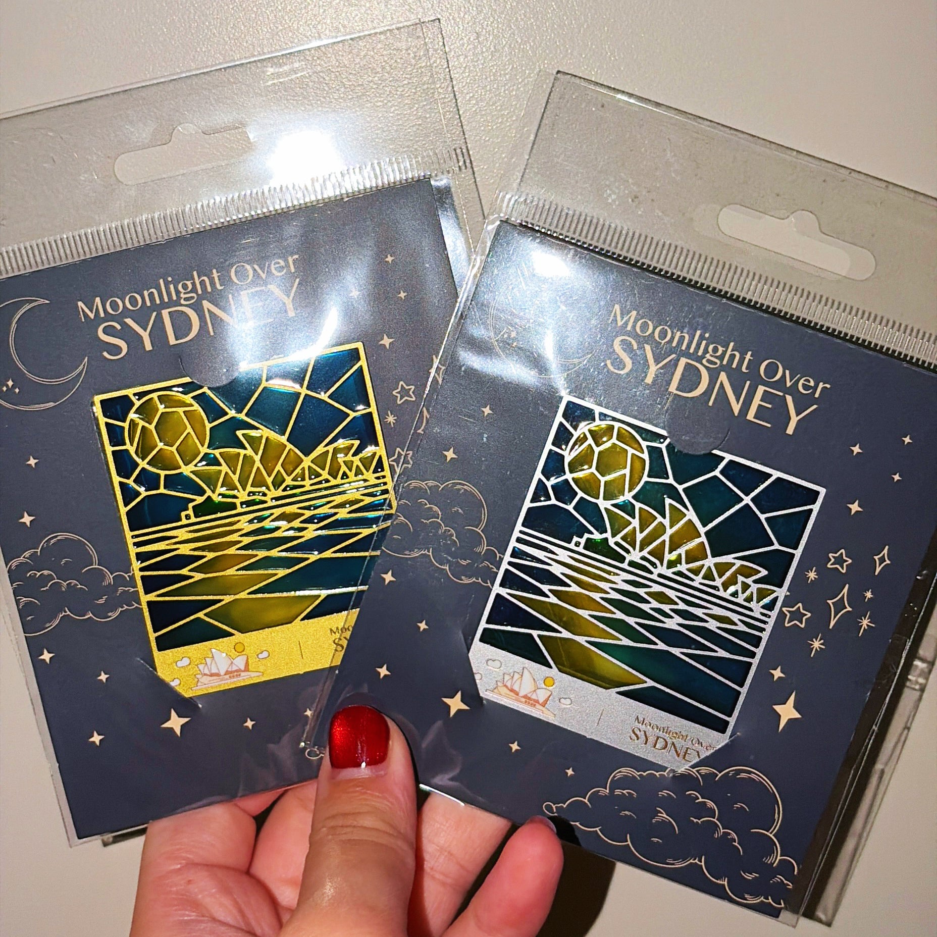 Sydney Opera House Metal Magnet & Bookmark – Stained Glass Moonlight Souvenir | Gold or Silver Frame